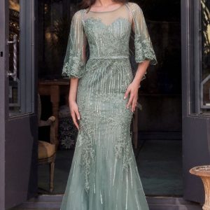 LACE FITTED CAPLET GOWN CDMA105