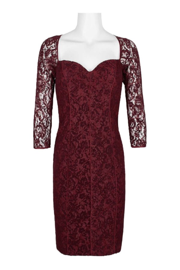 Aidan Mattox Queen Anne Neck 3/4 Sleeve Piping Detail Bodycon Zipper Back Cutout Back - Image 5