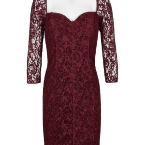 Aidan Mattox Queen Anne Neck 3/4 Sleeve Piping Detail Bodycon Zipper Back Cutout Back
