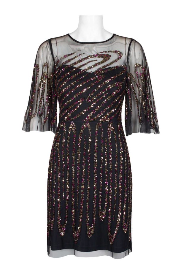 Aidan Mattox Crew Neck Illusion Embellished Sheath Keyhole Back Mesh Dress - Image 4