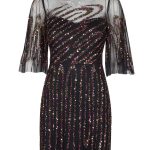 Aidan Mattox Crew Neck Illusion Embellished Sheath Keyhole Back Mesh Dress
