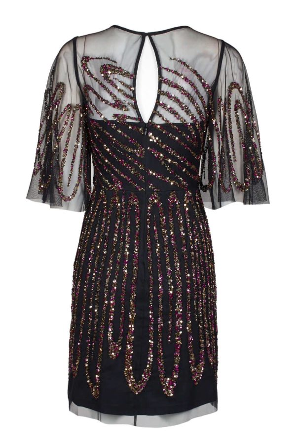 Aidan Mattox Crew Neck Illusion Embellished Sheath Keyhole Back Mesh Dress - Image 2