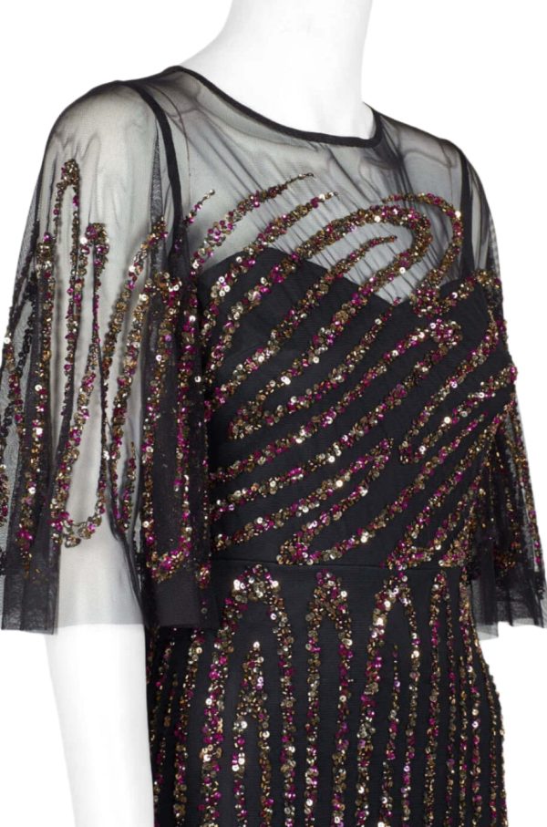 Aidan Mattox Crew Neck Illusion Embellished Sheath Keyhole Back Mesh Dress - Image 3
