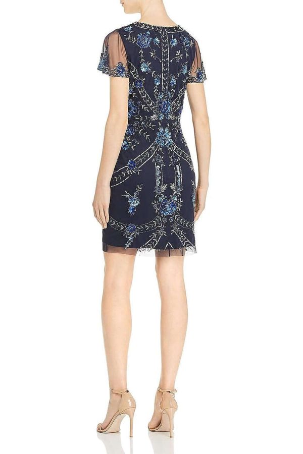 Aidan Mattox V-Neck Short Sleeve Embellished Zipper Back Mesh Dress - Image 2