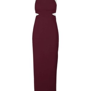 Aidan by Aidan Halter Strap Cutout Side Zipper Back Slit Back Crepe Dress