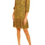 Nanette Lepore High Neck 3/4 Sleeve Bodycon Ruffled Hem Multi Print Chiffon Dress - Wholesale