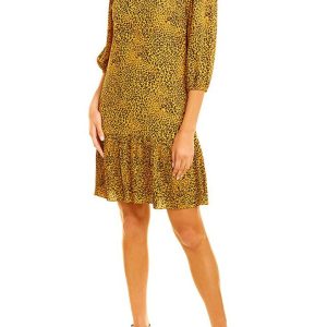 Nanette Lepore High Neck 3/4 Sleeve Bodycon Ruffled Hem Multi Print Chiffon Dress - Wholesale