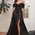 Satin Off The shoulder Sweetheart Neck Bodice A-Line Long Prom & Bridesmaid Dress CDOC012
