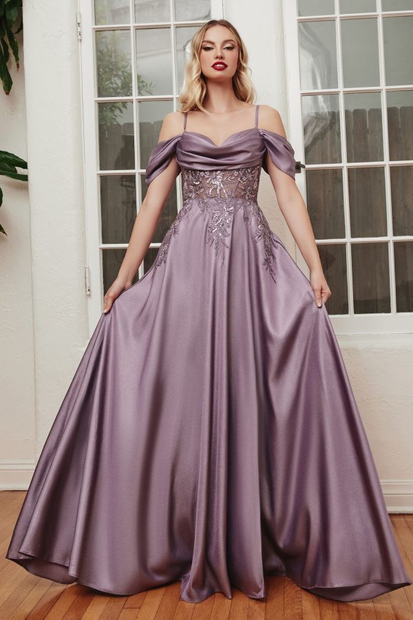 Satin Off The shoulder Sweetheart Neck Bodice A-Line Long Prom & Bridesmaid Dress CDOC012 - Image 4
