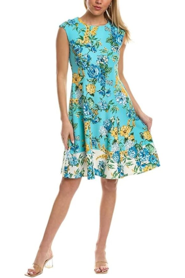 London Times Scuba Crepe Fit & Flare Dress - Image 10