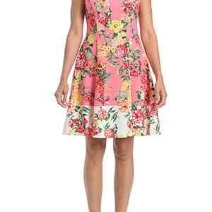 London Times Scuba Crepe Fit & Flare Dress