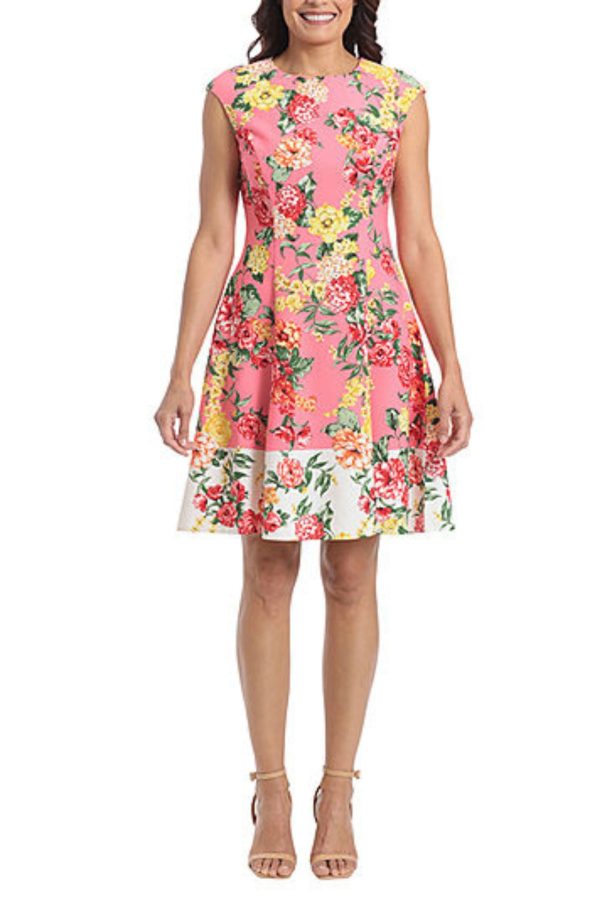 London Times Scuba Crepe Fit & Flare Dress - Image 9