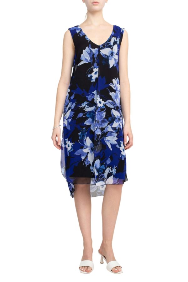 Connected Apparel V-Neck Sleeveless Floral Print Chiffon Overlay Slit Side Dress - Image 6