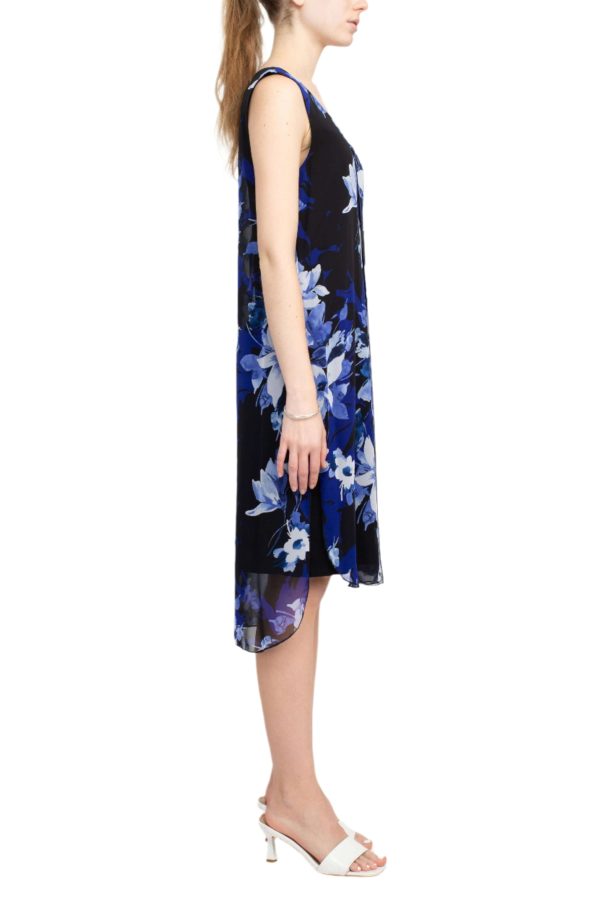 Connected Apparel V-Neck Sleeveless Floral Print Chiffon Overlay Slit Side Dress - Image 2