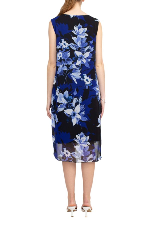 Connected Apparel V-Neck Sleeveless Floral Print Chiffon Overlay Slit Side Dress - Image 3