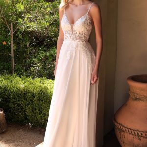 A-Line Chiffon Embroidered Lace Bodice Long Wedding Dress CDTY11