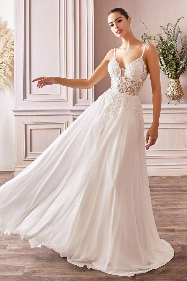 A-Line Chiffon Embroidered Lace Bodice Long Wedding Dress CDTY11 - Image 3