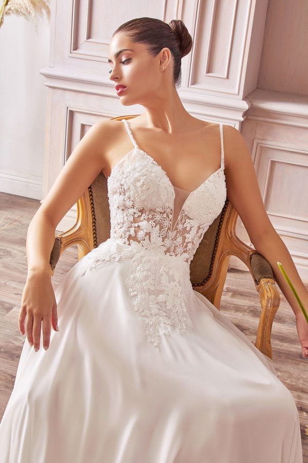 A-Line Chiffon Embroidered Lace Bodice Long Wedding Dress CDTY11 - Image 4
