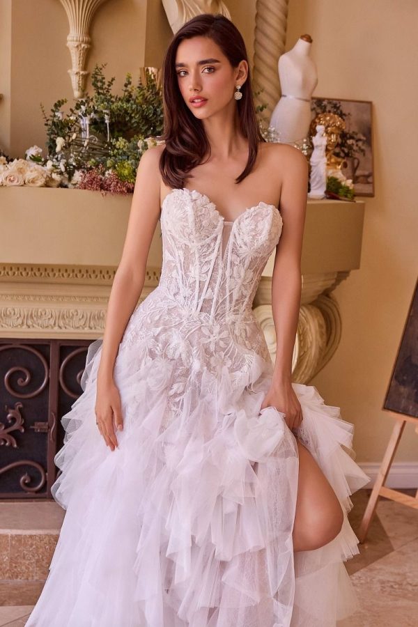STRAPLESS DROP WAIST CASCADING WEDDING DRESS CDWL016 - Image 3