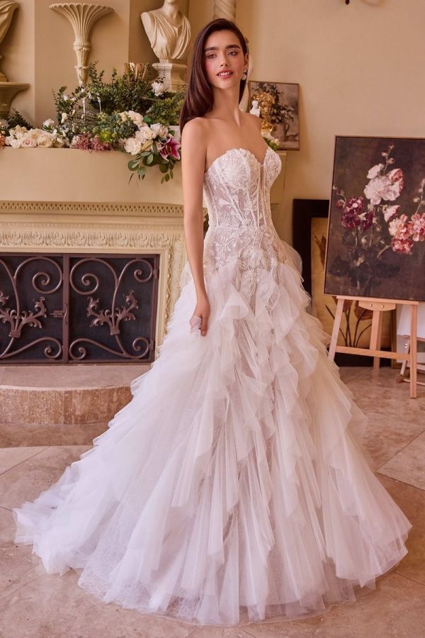 STRAPLESS DROP WAIST CASCADING WEDDING DRESS CDWL016 - Image 5