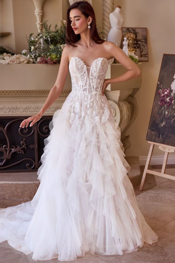 STRAPLESS DROP WAIST CASCADING WEDDING DRESS CDWL016