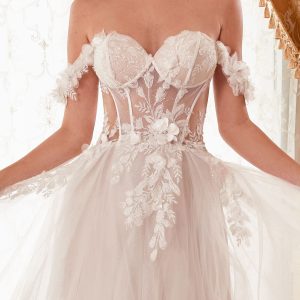 Off Shoulder Floral Applique A-Line Long Wedding Dress CDWN308