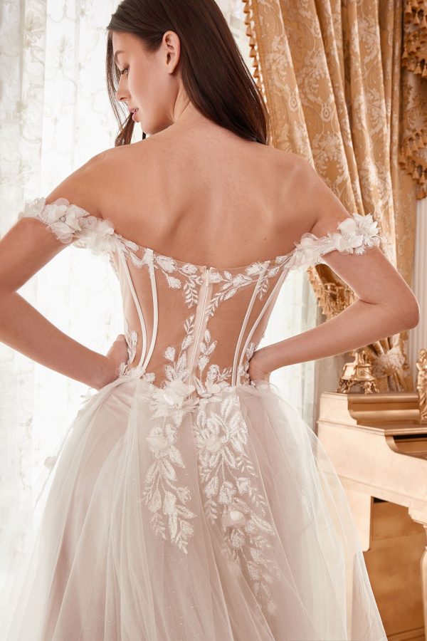 Off Shoulder Floral Applique A-Line Long Wedding Dress CDWN308 - Image 5