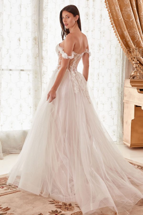 Off Shoulder Floral Applique A-Line Long Wedding Dress CDWN308 - Image 3