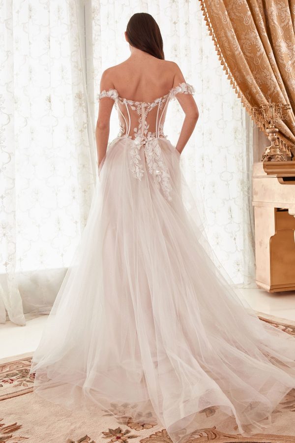 Off Shoulder Floral Applique A-Line Long Wedding Dress CDWN308 - Image 4