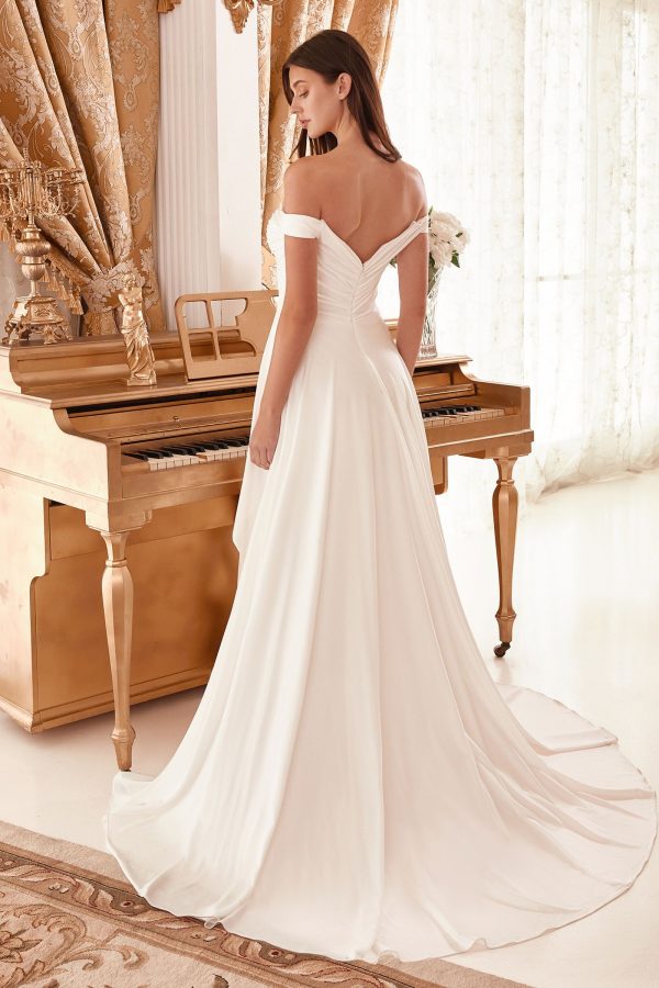 Draped Off The Shoulder With Overskirt Straps Side Slit Long Wedding Dress CDWN315 - Image 4