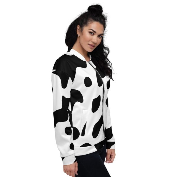 Womens Bomber Jacket - Black White Cow Print - Image 3