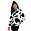Womens Bomber Jacket - Black White Cow Print - Image 4
