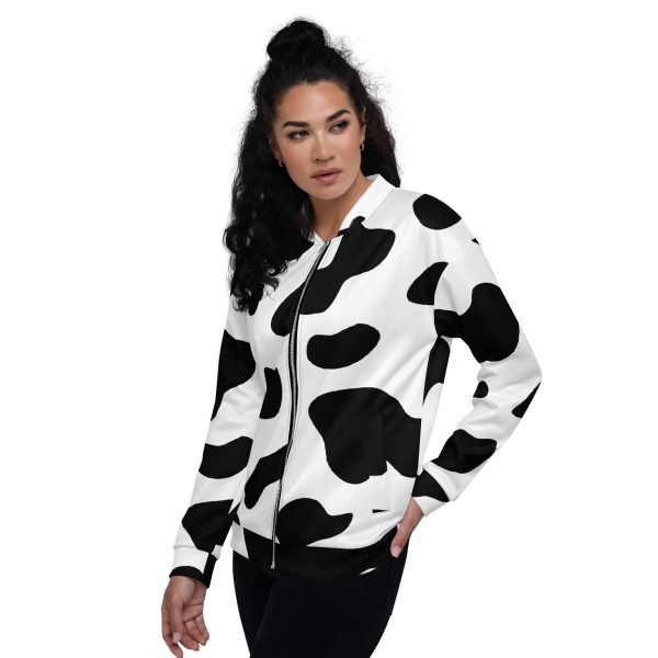 Womens Bomber Jacket - Black White Cow Print - Image 4