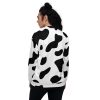 Womens Bomber Jacket - Black White Cow Print - Image 2