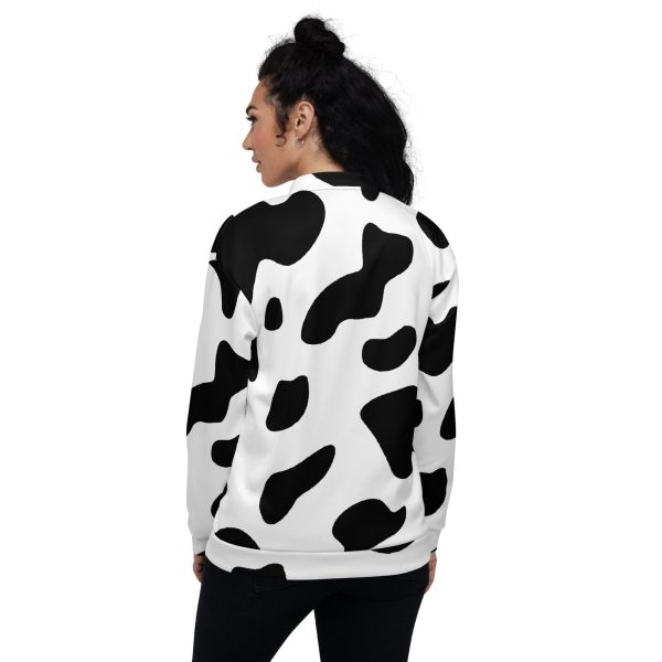 Womens Bomber Jacket - Black White Cow Print - Image 2