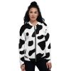 Womens Bomber Jacket - Black White Cow Print - Image 5