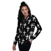 Womens Bomber Jacket - Black White Cross Print - Image 4