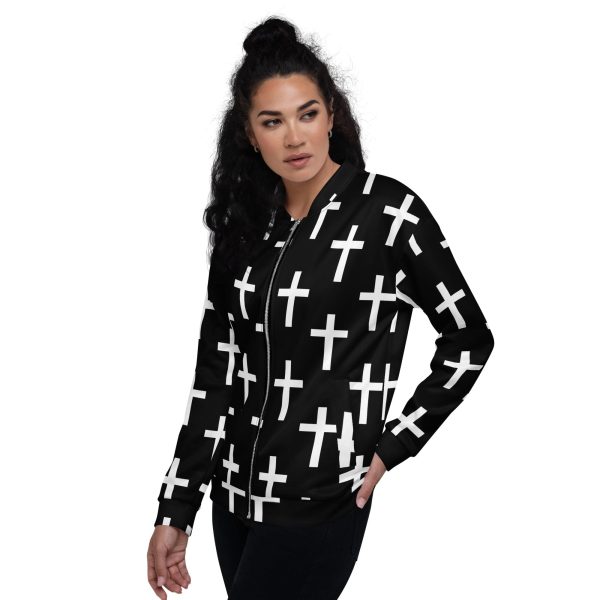 Womens Bomber Jacket - Black White Cross Print - Image 4