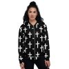 Womens Bomber Jacket - Black White Cross Print - Image 11