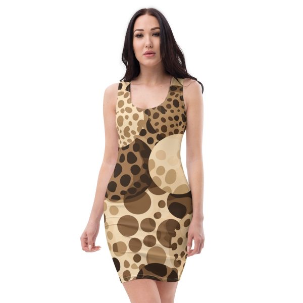 Womens Stretch Fit Bodycon Dress - Beige Brown Spotted Print - Image 6