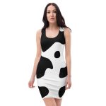 Womens Stretch Fit Bodycon Dress - Black White Cow Print