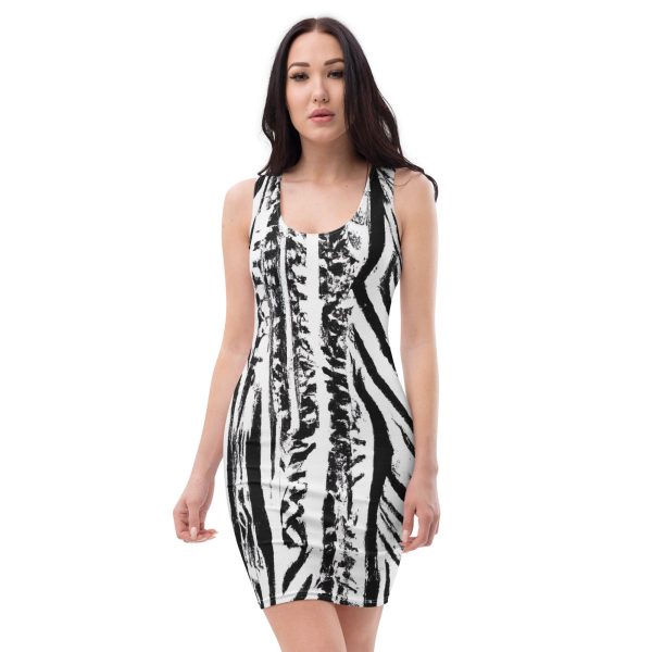 Womens Stretch Fit Bodycon Dress - Black White Native Print - Image 6