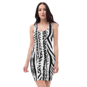 Womens Stretch Fit Bodycon Dress - Black White Native Print