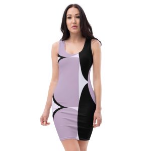 Womens Stretch Fit Bodycon Dress - Geometric Lavender and Black