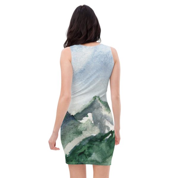 Womens Stretch Fit Bodycon Dress - Green Mountainside Nature Landscape - Image 2