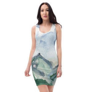 Womens Stretch Fit Bodycon Dress - Green Mountainside Nature Landscape