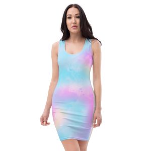 Womens Stretch Fit Bodycon Dress - Pastel Colorblock Watercolor