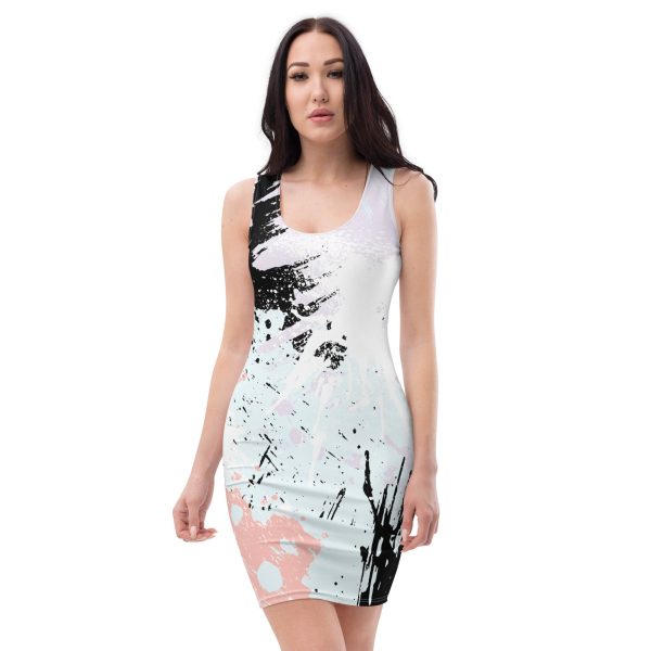 Womens Stretch Fit Bodycon Dress - Pink Black Abstract Print - Image 6