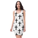 Womens Stretch Fit Bodycon Dress - White Black Cross Print
