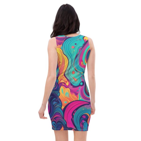 Womens Stretch Fit Bodycon Dress - Vibrant Psychedelic Kaleidoscope 3 - Image 2